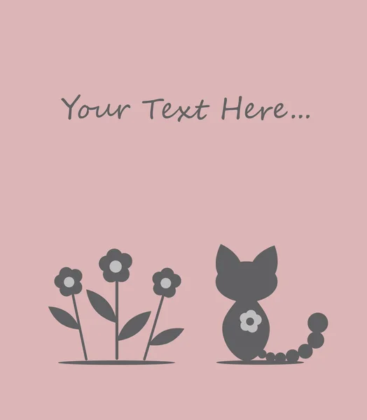 Gatito con tarjeta de flores — Vector de stock