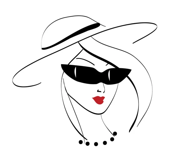 Schöne Retro-Mädchen mit Hut und Sonnenbrille — Stockvektor
