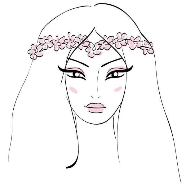 Menina bonita vestindo coroa floral rosa — Vetor de Stock