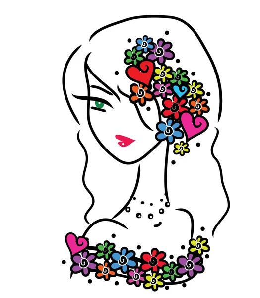 Hermosa chica con flores — Vector de stock