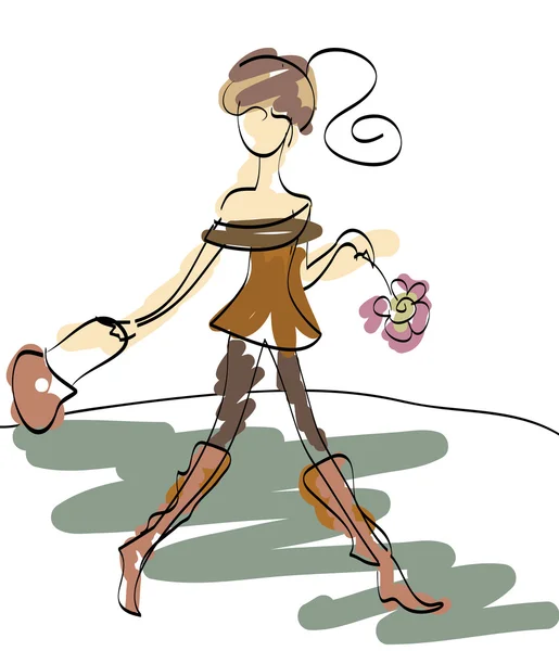 Doodle moda kız çanta ve çiçek