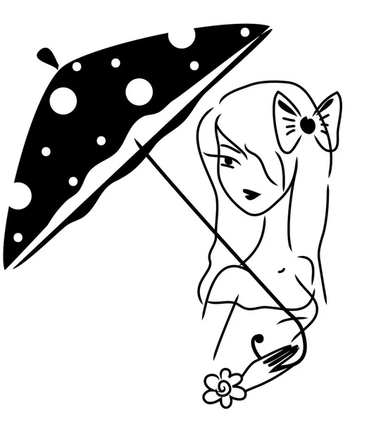 Cute doodle girl with an umbrella — Stock Vector