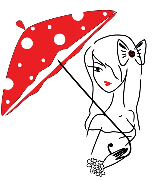 bir şemsiye ile vektör kız