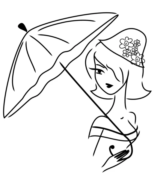 复古女孩一把雨伞 — 图库矢量图片