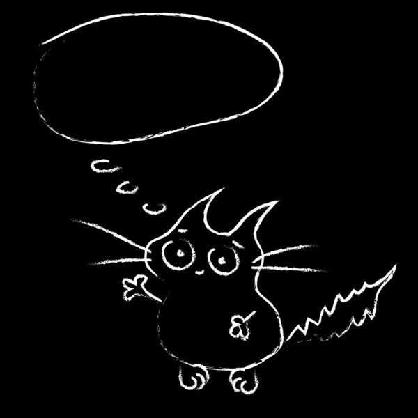 Lustige Kreidetafel-Doodle-Katze mit Sprechblase — Stockvektor