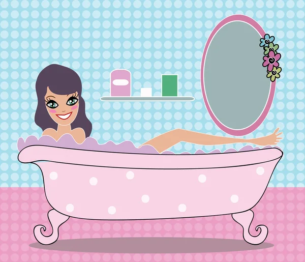 幸せな少女の入浴 — ストックベクタ
