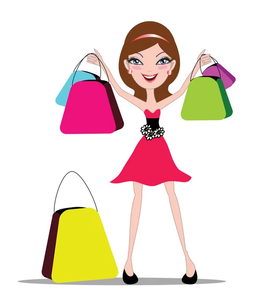 Feliz chica de compras — Vector de stock