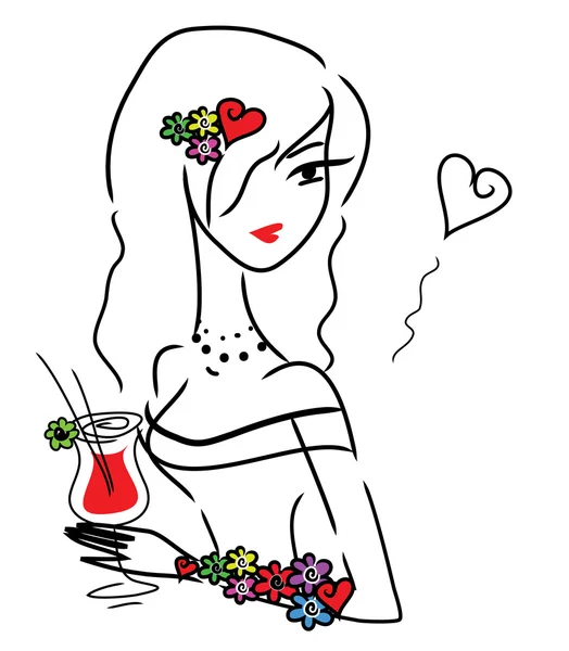 Beautiful doodle girl with a drink Royalty Free Stock Illustrations