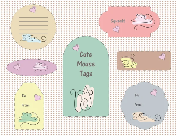 Set of cute mouse labels for baby showers or gift tags — Stock Vector