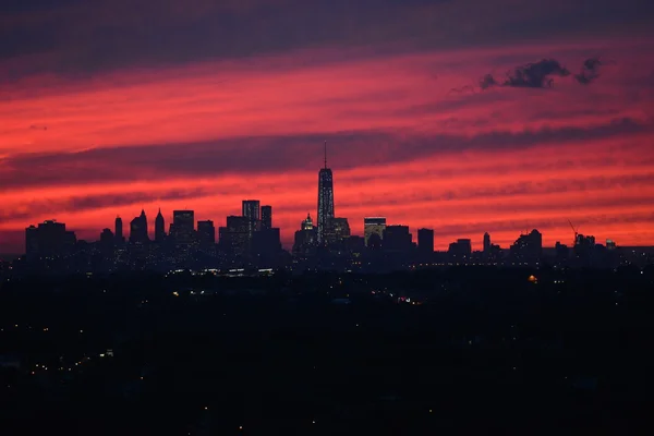 Torre da liberdade Pôr-do-sol da cidade de Nova York — Fotografia de Stock