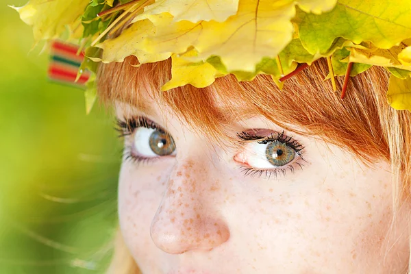 Çelenk içinde bir güzel genç redhead genç kadın portresi — Stok fotoğraf