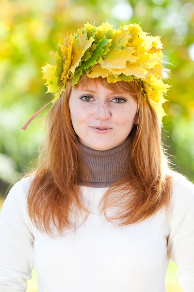 Çelenk içinde bir güzel genç redhead genç kadın portresi — Stok fotoğraf