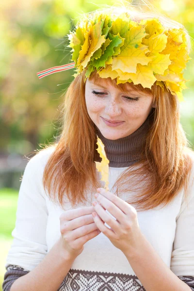 Çelenk içinde bir güzel genç redhead genç kadın portresi — Stok fotoğraf