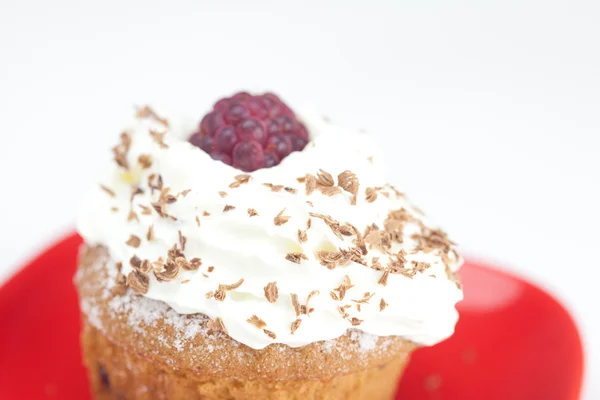 Muffin with whipped cream,mint, raspberries, blackberries and nu — Stock Photo, Image