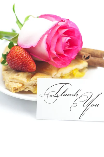 Piece of apple pie, a card with the words thank you, cinnamon, p — Stock Photo, Image