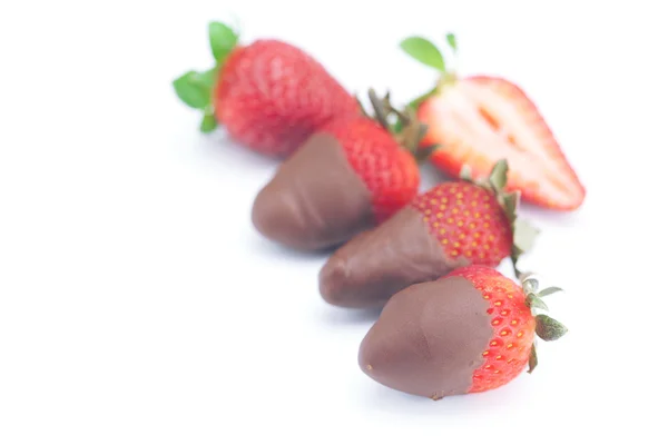 Strawberry in chocolate isolated on white — Stock Photo, Image