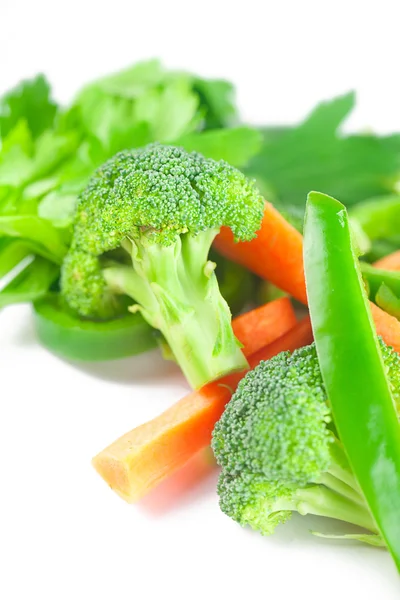 Carrot, celery, broccoli and pepper isolated on white — Stock Photo, Image