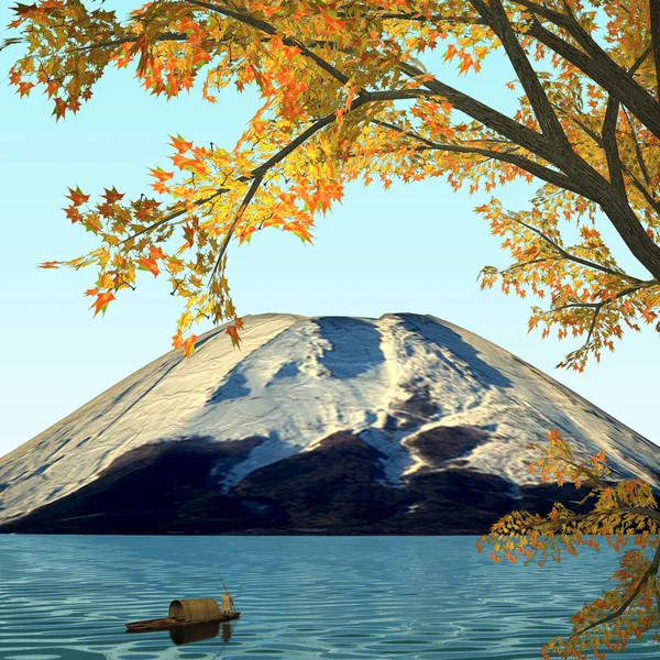 Amazing mountain with red leaf — Stock Photo, Image