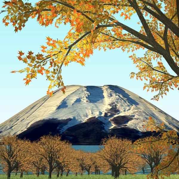 Montanha incrível com folha vermelha — Fotografia de Stock