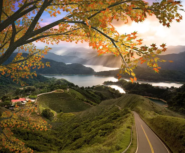 Montagna incredibile con foglia rossa — Foto Stock