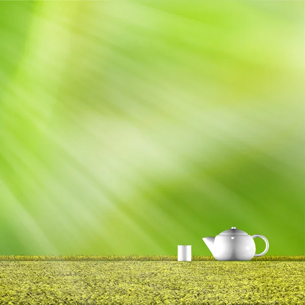 Teekanne mit schönem grünen Hintergrund — Stockfoto
