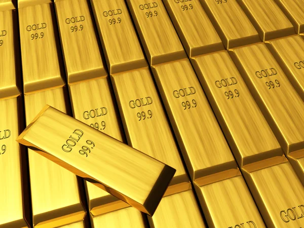 Macro weergave van rijen van goudstaven — Stockfoto