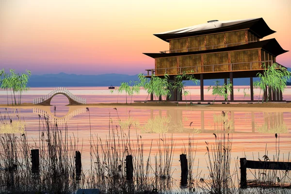 Sunset over lake — Stock Photo, Image