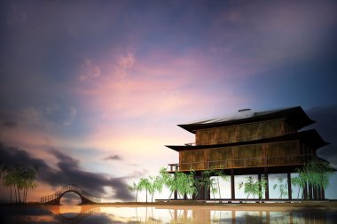 amanecer de montaña con sakura