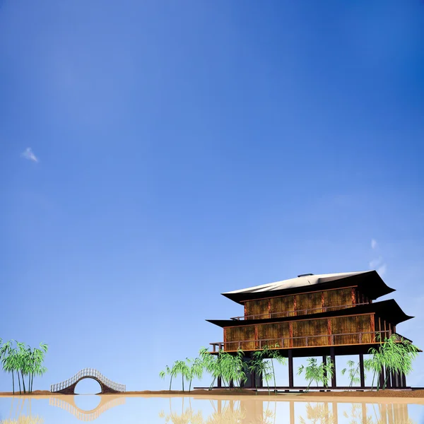 Tempel im See mit schönem Himmel — Stockfoto