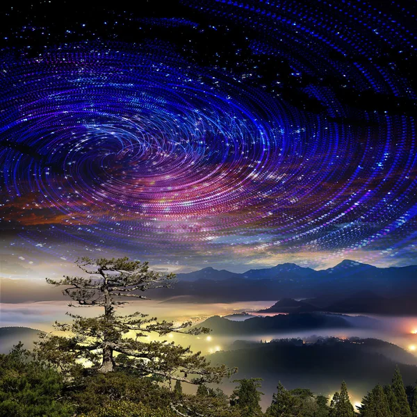 High mountain with galaxy — Stock Photo, Image