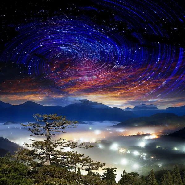 High mountain with galaxy — Stock Photo, Image