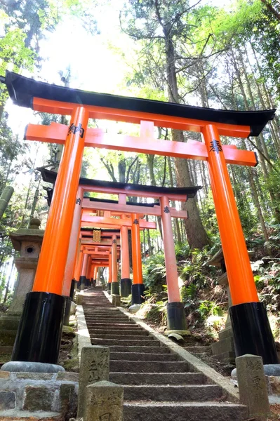 Primer plano de las puertas de Torii en el santuario de Fushimi Inari en Kyoto, Japón.Santuario de Fushimi Inari — Foto de Stock