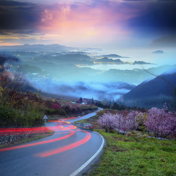 Sunrise sunset road — Stock Photo, Image