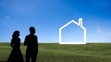 Çift, orada güzel arka plan ile stand
