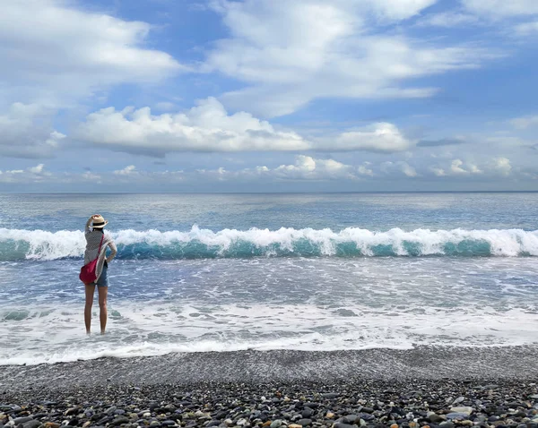 Playa Niza Con Cielo Azul Con Una Cerradura Chica — Foto de Stock
