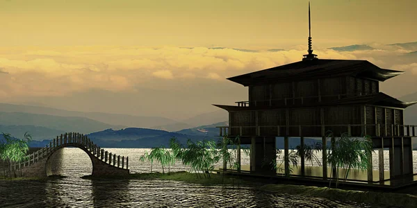 Rendu Beau Temple Avec Beau Fond — Photo