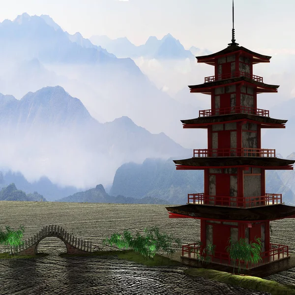 美しい背景を持つ素敵な寺院の3Dレンダリング — ストック写真