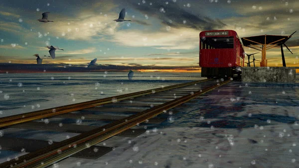 Renderizado Agradable Vista Del Tren Con Fondo Agradable Con Carácter — Foto de Stock