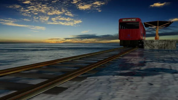 3Dレンダリング素敵な背景と素敵な列車の景色 Jinluから緑の島への中国の文字の直通列車と — ストック写真