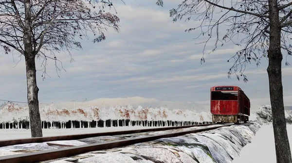 Renderowania Pociągu Ładnym Tle Chińskie Znaki Oznaczają Bezpośredni Pociąg Jedzie — Zdjęcie stockowe