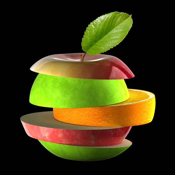 鲜橙和苹果的3D渲染 背景清晰 — 图库照片