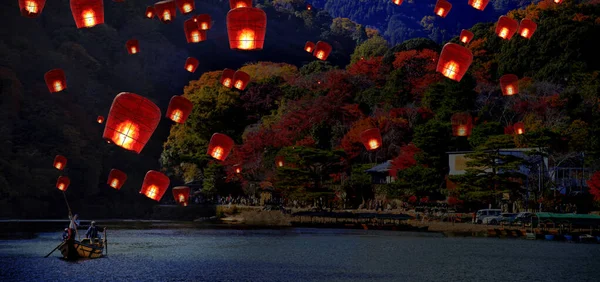 Rendering Lanterne Galleggianti Cielo Con Bella Vista — Foto Stock