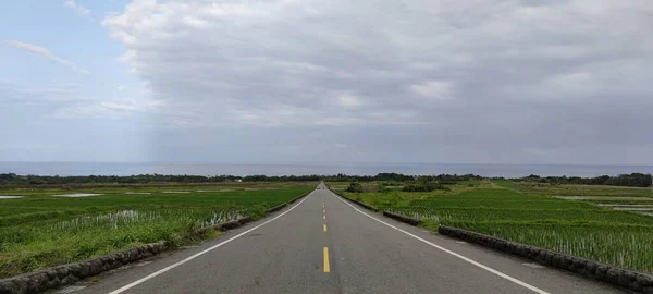 Вид Воздуха Красивое Рисовое Поле Дорогу Тайтун Тайвань — стоковое фото
