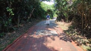 Bekar Asyalı kız Longpan Park, Kenting, Taiwa 'da eğleniyor.
