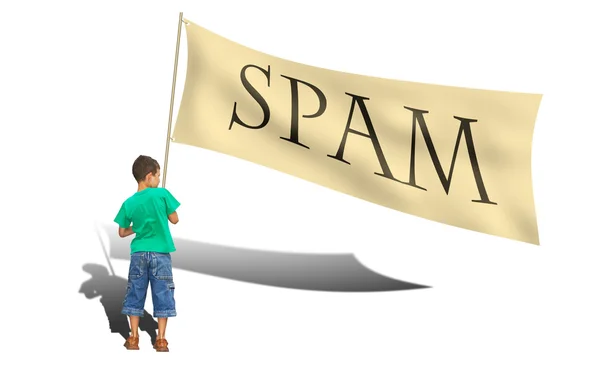 Jongen met spam teken — Stockfoto