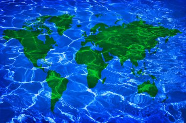 Blue water and green worlwide map clipart