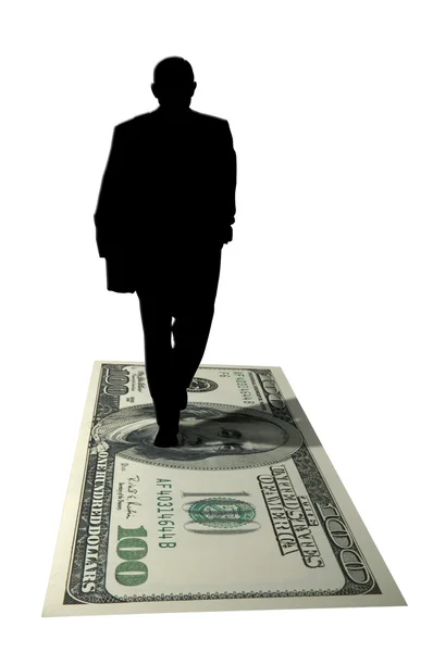Geschäftsmann Silhouette über Dollar Hintergrund — Stockfoto