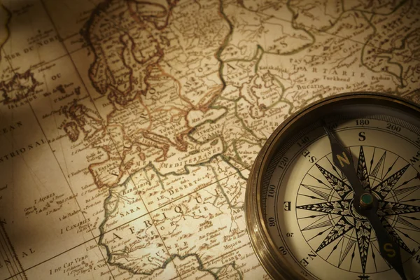 Vintage compass on a map — Stock Photo, Image