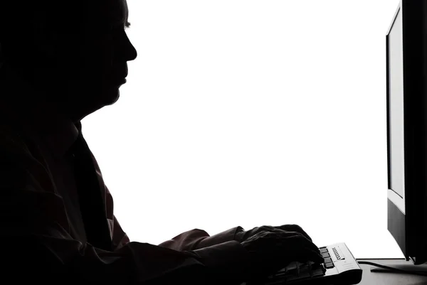 Businessman works on computer — Stock Photo, Image