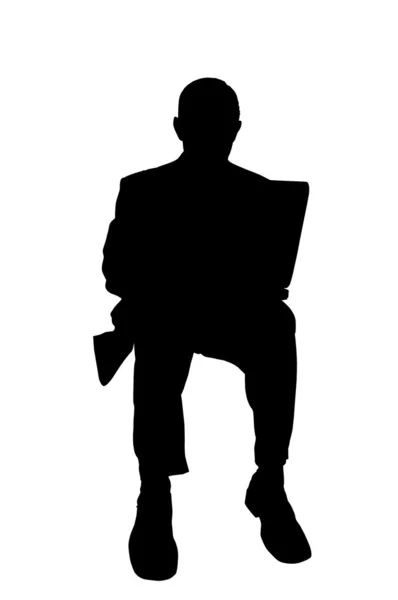Silhouette uomo d'affari con laptop — Foto Stock